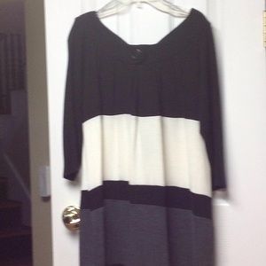 Black grey and white block dress. Button top front